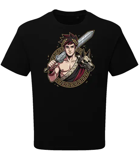 Prince of the Underworld: The Defiant God - Hades game shirt, Zagreus graphic tee, indie gaming apparel, Greek mythology streetwear, Cerberus hound design, prince of the underworld merch, retro gamer fashion, roguelike video game tee, aesthetic geek clothing, minimalist mythology art - Oversize T-Shirt