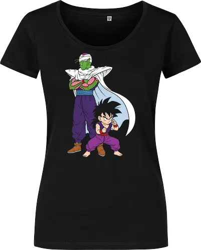 Master and Student: The Namekian Bond - Piccolo and Gohan shirt, anime mentor graphic tee, minimalist DBZ apparel, shonen manga streetwear, Namekian warrior merch, retro 90s anime clothing, aesthetic otaku fashion, negative space anime art, nostalgic Japanese animation, anime training design - Damen T-Shirt