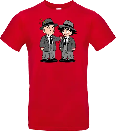 Turtle School Mafia: Dapper Duo - Kid Goku and Krillin shirt, retro Dragon Ball merch, anime best friends graphic tee, funny anime mafia apparel, nostalgic shonen streetwear, Turtle School duo clothing, vintage manga aesthetic, quirky otaku fashion, classic anime comedy shirt, oversized suit anime design - Standard T-Shirt