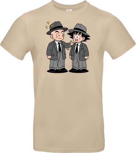 Turtle School Mafia: Dapper Duo - Kid Goku and Krillin shirt, retro Dragon Ball merch, anime best friends graphic tee, funny anime mafia apparel, nostalgic shonen streetwear, Turtle School duo clothing, vintage manga aesthetic, quirky otaku fashion, classic anime comedy shirt, oversized suit anime design - Standard T-Shirt