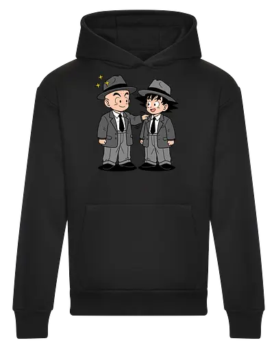Turtle School Mafia: Dapper Duo - Kid Goku and Krillin shirt, retro Dragon Ball merch, anime best friends graphic tee, funny anime mafia apparel, nostalgic shonen streetwear, Turtle School duo clothing, vintage manga aesthetic, quirky otaku fashion, classic anime comedy shirt, oversized suit anime design - Heavyweight Hoodie
