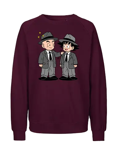 Turtle School Mafia: Dapper Duo - Kid Goku and Krillin shirt, retro Dragon Ball merch, anime best friends graphic tee, funny anime mafia apparel, nostalgic shonen streetwear, Turtle School duo clothing, vintage manga aesthetic, quirky otaku fashion, classic anime comedy shirt, oversized suit anime design - Fairtrade Sweatshirt
