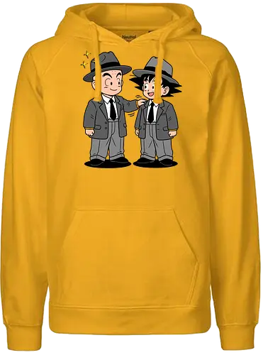Turtle School Mafia: Dapper Duo - Kid Goku and Krillin shirt, retro Dragon Ball merch, anime best friends graphic tee, funny anime mafia apparel, nostalgic shonen streetwear, Turtle School duo clothing, vintage manga aesthetic, quirky otaku fashion, classic anime comedy shirt, oversized suit anime design - Fairtrade Hoodie