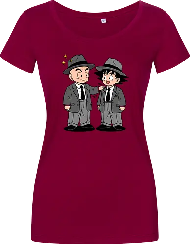 Turtle School Mafia: Dapper Duo - Kid Goku and Krillin shirt, retro Dragon Ball merch, anime best friends graphic tee, funny anime mafia apparel, nostalgic shonen streetwear, Turtle School duo clothing, vintage manga aesthetic, quirky otaku fashion, classic anime comedy shirt, oversized suit anime design - Damen T-Shirt