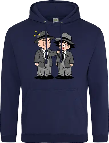 Turtle School Mafia: Dapper Duo - Kid Goku and Krillin shirt, retro Dragon Ball merch, anime best friends graphic tee, funny anime mafia apparel, nostalgic shonen streetwear, Turtle School duo clothing, vintage manga aesthetic, quirky otaku fashion, classic anime comedy shirt, oversized suit anime design - Standard Hoodie