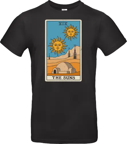 Twin Suns Tarot Card - sci fi, 80s, 80s movies, desert, geek, magic, mystical, nostalgia, occult, science fiction, space, summer, sun, tarot card, tatooine - Standard T-Shirt