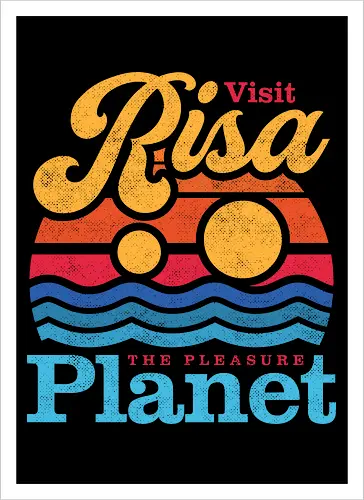 VISIT RISA - risa, pleasure planet, sci fi, space vacation, galaxy travel, geek, nostalgia, retro aesthetic, vacation vibes, sunset, beach, retro sunset, space tourism, classic sci fi, nerd, minimalist, sci fi lover - Kunstdruck