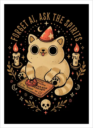 Forget AI Ask The Spirits - eduely, ely, witchy, spooky, cat, cat lover, cute, occult, dark humor, mystical, ghost, halloween, ouija - Kunstdruck