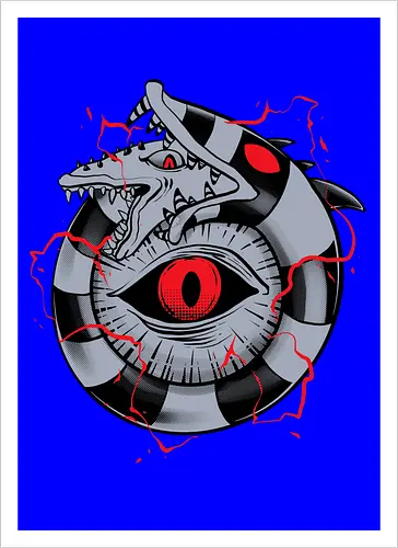 hell ouroboros - Demon, ouroboros, creature, alleyeseeing, snakes, serpent, redeyes, timburton, illuminati - Kunstdruck