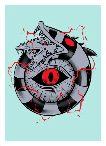 hell ouroboros - Demon, ouroboros, creature, alleyeseeing, snakes, serpent, redeyes, timburton, illuminati - Kunstdruck