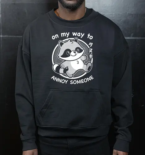 Cute Annoying Raccoon - Cute, Cute Animals, Raccoon, Funny Raccoon, Annoy, Annoyed, Annoying, Tanuki, Fun, Funny, Animal, Pet, Funny Animals, Cute Animals, Pets, Sarcasm, Irony, Joke, Jokes, Adorable, Mascot, Japan, Japanese - Cropped Sweatshirt