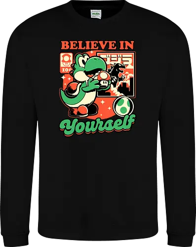Dinosaur Kaiju Game - Dino, Dinosaurs, Dinosaur, Cute Kaiju, Kaiju, Mushrooms, Mushroom, Video Games, Video Game, Games, Game, Vintage, Retro, Retro Vintage, Platform, Adventure, Fantasy, Magic, Magical, Trained, Train, Training, Gym, Eat, Eating, Poster, I Believe In You, Believe, I Believe - Sweatshirt