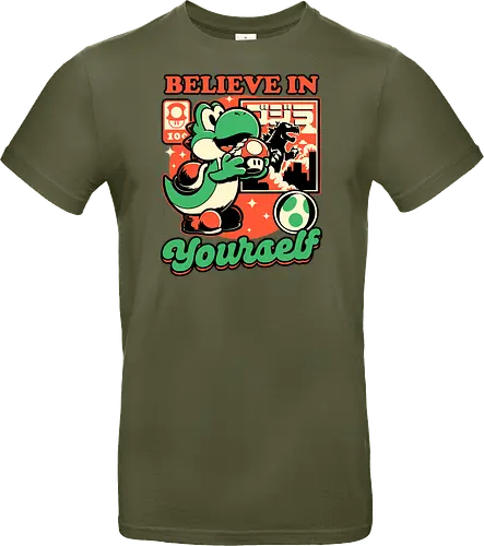 Dinosaur Kaiju Game - Dino, Dinosaurs, Dinosaur, Cute Kaiju, Kaiju, Mushrooms, Mushroom, Video Games, Video Game, Games, Game, Vintage, Retro, Retro Vintage, Platform, Adventure, Fantasy, Magic, Magical, Trained, Train, Training, Gym, Eat, Eating, Poster, I Believe In You, Believe, I Believe - Standard T-Shirt