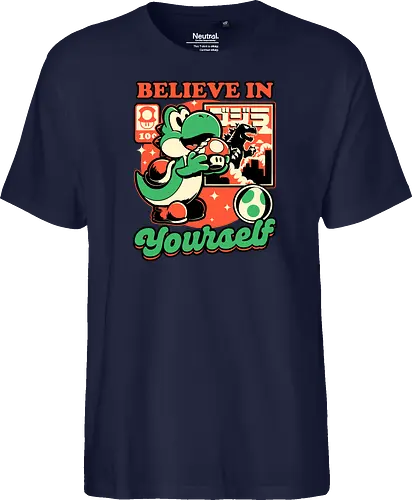 Dinosaur Kaiju Game - Dino, Dinosaurs, Dinosaur, Cute Kaiju, Kaiju, Mushrooms, Mushroom, Video Games, Video Game, Games, Game, Vintage, Retro, Retro Vintage, Platform, Adventure, Fantasy, Magic, Magical, Trained, Train, Training, Gym, Eat, Eating, Poster, I Believe In You, Believe, I Believe - Fairtrade T-Shirt