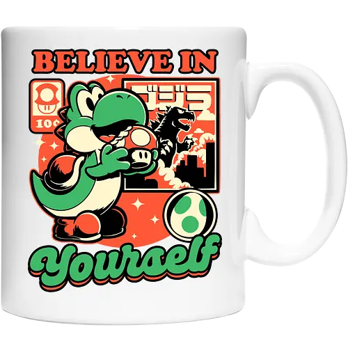Dinosaur Kaiju Game - Dino, Dinosaurs, Dinosaur, Cute Kaiju, Kaiju, Mushrooms, Mushroom, Video Games, Video Game, Games, Game, Vintage, Retro, Retro Vintage, Platform, Adventure, Fantasy, Magic, Magical, Trained, Train, Training, Gym, Eat, Eating, Poster, I Believe In You, Believe, I Believe - Keramiktasse