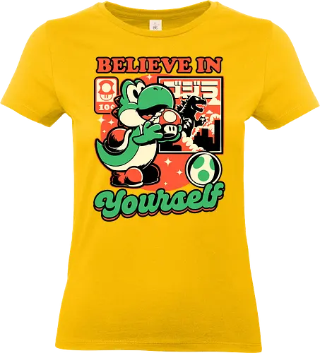 Dinosaur Kaiju Game - Dino, Dinosaurs, Dinosaur, Cute Kaiju, Kaiju, Mushrooms, Mushroom, Video Games, Video Game, Games, Game, Vintage, Retro, Retro Vintage, Platform, Adventure, Fantasy, Magic, Magical, Trained, Train, Training, Gym, Eat, Eating, Poster, I Believe In You, Believe, I Believe - Standard T-Shirt (Frauen)