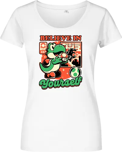 Dinosaur Kaiju Game - Dino, Dinosaurs, Dinosaur, Cute Kaiju, Kaiju, Mushrooms, Mushroom, Video Games, Video Game, Games, Game, Vintage, Retro, Retro Vintage, Platform, Adventure, Fantasy, Magic, Magical, Trained, Train, Training, Gym, Eat, Eating, Poster, I Believe In You, Believe, I Believe - Damen T-Shirt