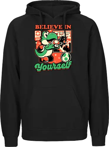 Dinosaur Kaiju Game - Dino, Dinosaurs, Dinosaur, Cute Kaiju, Kaiju, Mushrooms, Mushroom, Video Games, Video Game, Games, Game, Vintage, Retro, Retro Vintage, Platform, Adventure, Fantasy, Magic, Magical, Trained, Train, Training, Gym, Eat, Eating, Poster, I Believe In You, Believe, I Believe - Fairtrade Hoodie