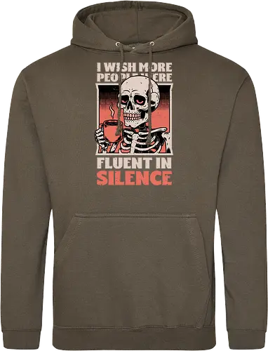 Skull Coffee Silence - Skull, Skeleton, Spooky Season, Spooky, Spooky Cute, Spooky Art, Spooky Vibes, Creepy, Creepy Cute, Scary, Scary Cute, Scary Art, Coffee, Coffee Shop, Coffee Time, Coffee Lover, Funny Coffee, Coffee Cup, Silence, Fun, Funny, Awesome, Cool, Sarcasm, Irony, Beverage, Hot, Antisocial, Antisocial Vibes, Antisocial Vibe, Anti Social, Social, Social Anxiety, Social Commentary, Social Issues, Social Distancing, Tired, Smile, Halloween - Standard Hoodie