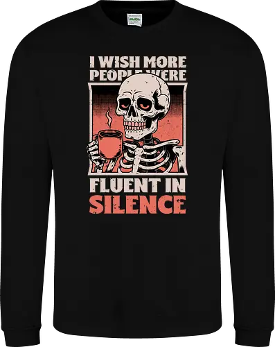 Skull Coffee Silence - Skull, Skeleton, Spooky Season, Spooky, Spooky Cute, Spooky Art, Spooky Vibes, Creepy, Creepy Cute, Scary, Scary Cute, Scary Art, Coffee, Coffee Shop, Coffee Time, Coffee Lover, Funny Coffee, Coffee Cup, Silence, Fun, Funny, Awesome, Cool, Sarcasm, Irony, Beverage, Hot, Antisocial, Antisocial Vibes, Antisocial Vibe, Anti Social, Social, Social Anxiety, Social Commentary, Social Issues, Social Distancing, Tired, Smile, Halloween - Sweatshirt