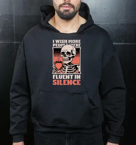 Skull Coffee Silence - Skull, Skeleton, Spooky Season, Spooky, Spooky Cute, Spooky Art, Spooky Vibes, Creepy, Creepy Cute, Scary, Scary Cute, Scary Art, Coffee, Coffee Shop, Coffee Time, Coffee Lover, Funny Coffee, Coffee Cup, Silence, Fun, Funny, Awesome, Cool, Sarcasm, Irony, Beverage, Hot, Antisocial, Antisocial Vibes, Antisocial Vibe, Anti Social, Social, Social Anxiety, Social Commentary, Social Issues, Social Distancing, Tired, Smile, Halloween - Cropped Hoodie