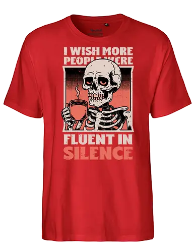 Skull Coffee Silence - Skull, Skeleton, Spooky Season, Spooky, Spooky Cute, Spooky Art, Spooky Vibes, Creepy, Creepy Cute, Scary, Scary Cute, Scary Art, Coffee, Coffee Shop, Coffee Time, Coffee Lover, Funny Coffee, Coffee Cup, Silence, Fun, Funny, Awesome, Cool, Sarcasm, Irony, Beverage, Hot, Antisocial, Antisocial Vibes, Antisocial Vibe, Anti Social, Social, Social Anxiety, Social Commentary, Social Issues, Social Distancing, Tired, Smile, Halloween - Fairtrade T-Shirt