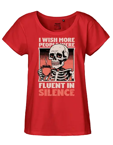 Skull Coffee Silence - Skull, Skeleton, Spooky Season, Spooky, Spooky Cute, Spooky Art, Spooky Vibes, Creepy, Creepy Cute, Scary, Scary Cute, Scary Art, Coffee, Coffee Shop, Coffee Time, Coffee Lover, Funny Coffee, Coffee Cup, Silence, Fun, Funny, Awesome, Cool, Sarcasm, Irony, Beverage, Hot, Antisocial, Antisocial Vibes, Antisocial Vibe, Anti Social, Social, Social Anxiety, Social Commentary, Social Issues, Social Distancing, Tired, Smile, Halloween - Fairtrade Girl Shirt