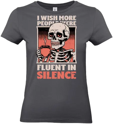 Skull Coffee Silence - Skull, Skeleton, Spooky Season, Spooky, Spooky Cute, Spooky Art, Spooky Vibes, Creepy, Creepy Cute, Scary, Scary Cute, Scary Art, Coffee, Coffee Shop, Coffee Time, Coffee Lover, Funny Coffee, Coffee Cup, Silence, Fun, Funny, Awesome, Cool, Sarcasm, Irony, Beverage, Hot, Antisocial, Antisocial Vibes, Antisocial Vibe, Anti Social, Social, Social Anxiety, Social Commentary, Social Issues, Social Distancing, Tired, Smile, Halloween - Standard T-Shirt (Frauen)