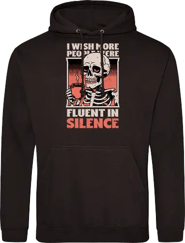Skull Coffee Silence - Skull, Skeleton, Spooky Season, Spooky, Spooky Cute, Spooky Art, Spooky Vibes, Creepy, Creepy Cute, Scary, Scary Cute, Scary Art, Coffee, Coffee Shop, Coffee Time, Coffee Lover, Funny Coffee, Coffee Cup, Silence, Fun, Funny, Awesome, Cool, Sarcasm, Irony, Beverage, Hot, Antisocial, Antisocial Vibes, Antisocial Vibe, Anti Social, Social, Social Anxiety, Social Commentary, Social Issues, Social Distancing, Tired, Smile, Halloween - Standard Hoodie