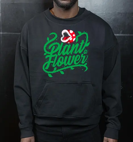 Plant a Flower - plant, flower, gaming, gamer, videogame, retro, vintage, humor, funny, nature, garden, gardening, carnivorous, botanical, popculture, geek, gamingart, typography, cartoon, cute - Cropped Sweatshirt