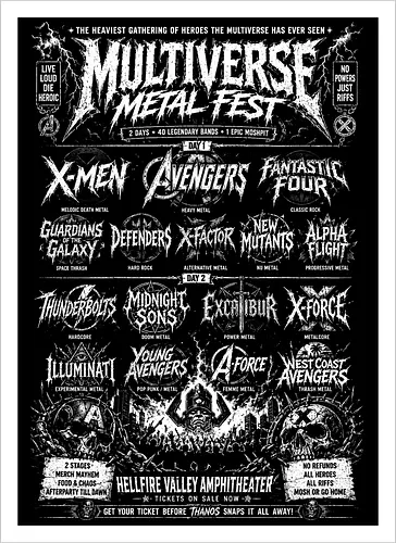 multiverse metal fest  - Superhero, thunderbolt, cool, metalhead, deathmetal, poster, mutant, superhero, antihero - Kunstdruck