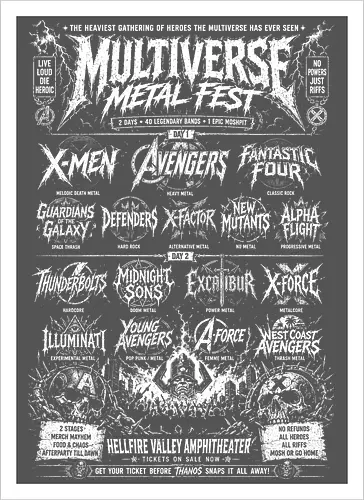 multiverse metal fest  - Superhero, thunderbolt, cool, metalhead, deathmetal, poster, mutant, superhero, antihero - Kunstdruck