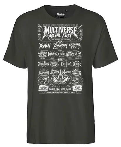 multiverse metal fest  - Superhero, thunderbolt, cool, metalhead, deathmetal, poster, mutant, superhero, antihero - Fairtrade T-Shirt