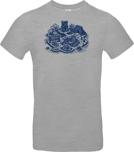 Snacks National Park - snacks national park, snacks island, snack paradise, gummy bear, popcorn, chocolate, pretzel, linocut - Standard T-Shirt