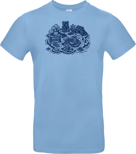 Snacks National Park - snacks national park, snacks island, snack paradise, gummy bear, popcorn, chocolate, pretzel, linocut - Standard T-Shirt