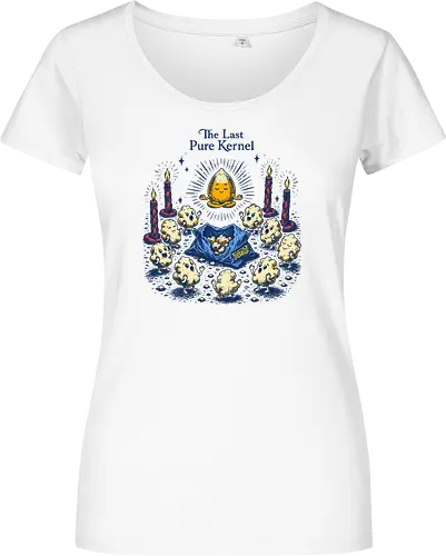 The Last Pure Kernel - corn kernel, cors, snacks, popcorn, food humor, absurd, funny food, cult, surreal, retro - Damen T-Shirt