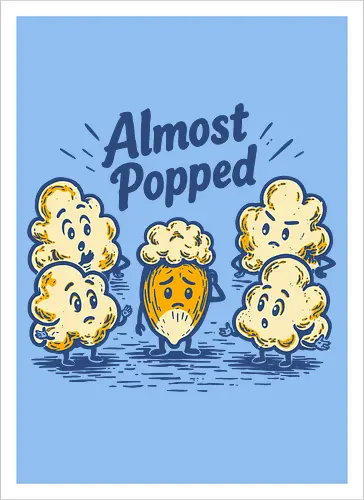 Almost Popped - retro, corn, corn kernel, popcorn, vintage, funny food, food humor, relatable, snacks - Kunstdruck