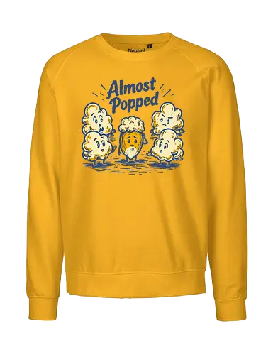 Almost Popped - retro, corn, corn kernel, popcorn, vintage, funny food, food humor, relatable, snacks - Fairtrade Sweatshirt