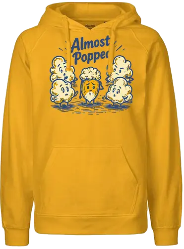 Almost Popped - retro, corn, corn kernel, popcorn, vintage, funny food, food humor, relatable, snacks - Fairtrade Hoodie