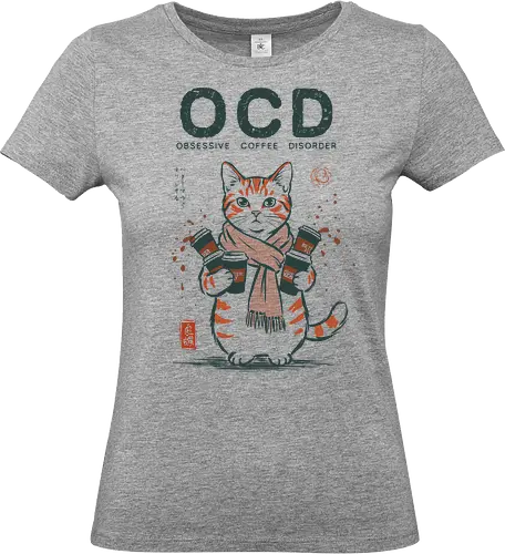 Obsessive Coffee Disorder - cat, coffee, funny, coffee lover, vintage, retro, japanese, caffeine, espresso, ocd, quote, humor, cute, mood, barista - Standard T-Shirt (Frauen)