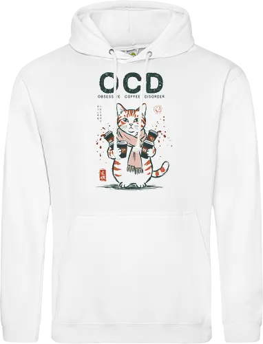 Obsessive Coffee Disorder - cat, coffee, funny, coffee lover, vintage, retro, japanese, caffeine, espresso, ocd, quote, humor, cute, mood, barista - Standard Hoodie