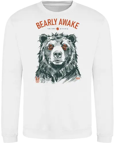 Bearly Awake - bear, funny, tired, sleep, vintage, retro, japanese, pun, morning, coffee, quote, humor, mood, exhausted, sleepy - Sweatshirt