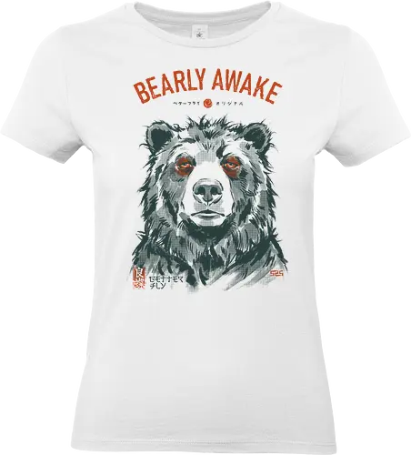 Bearly Awake - bear, funny, tired, sleep, vintage, retro, japanese, pun, morning, coffee, quote, humor, mood, exhausted, sleepy - Standard T-Shirt (Frauen)