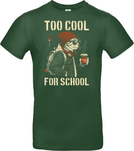 Too Cool For School - cat, humor, vintage, retro, hipster, funny quote, cool, coffee, funny cat, cat lover, back to school, first day at school, cool kids, streetwear, attitude - Standard T-Shirt