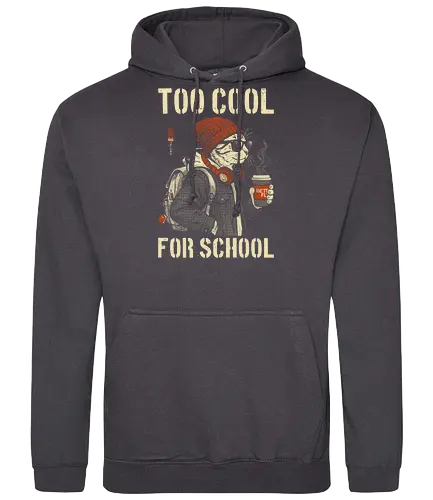 Too Cool For School - cat, humor, vintage, retro, hipster, funny quote, cool, coffee, funny cat, cat lover, back to school, first day at school, cool kids, streetwear, attitude - Standard Hoodie