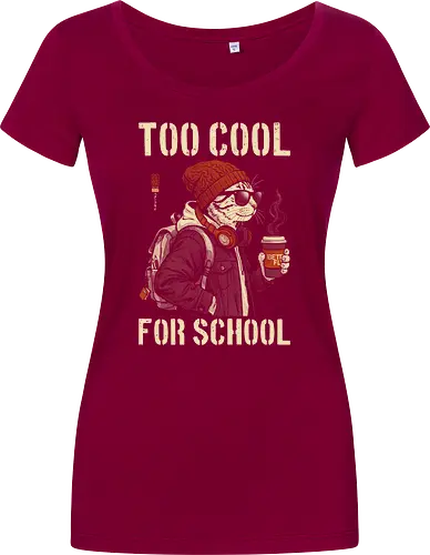 Too Cool For School - cat, humor, vintage, retro, hipster, funny quote, cool, coffee, funny cat, cat lover, back to school, first day at school, cool kids, streetwear, attitude - Damen T-Shirt
