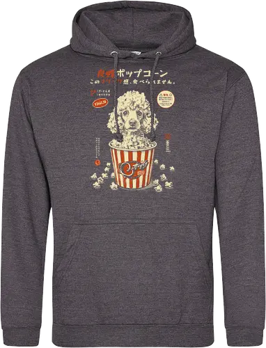 Pupcorn - poodle, dog, popcorn, funny, vintage, retro, japanese, cute, fluffy dog, dog lover, movie snack, art print, Japanese poster, surreal, quirky, puppy - Standard Hoodie