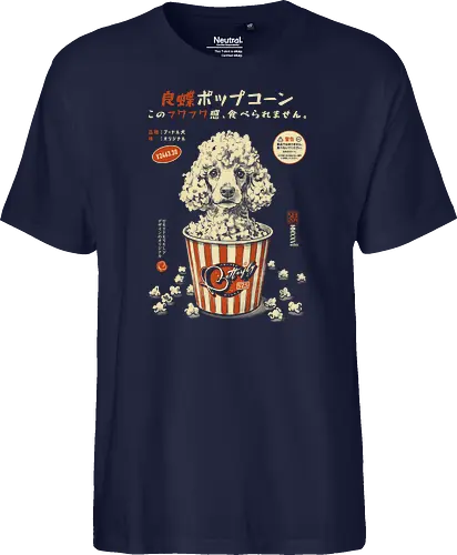 Pupcorn - poodle, dog, popcorn, funny, vintage, retro, japanese, cute, fluffy dog, dog lover, movie snack, art print, Japanese poster, surreal, quirky, puppy - Fairtrade T-Shirt