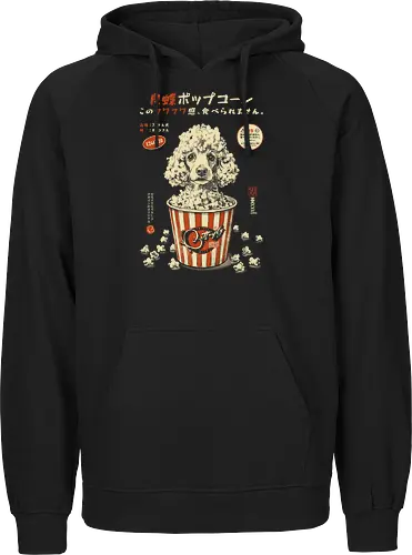 Pupcorn - poodle, dog, popcorn, funny, vintage, retro, japanese, cute, fluffy dog, dog lover, movie snack, art print, Japanese poster, surreal, quirky, puppy - Fairtrade Hoodie