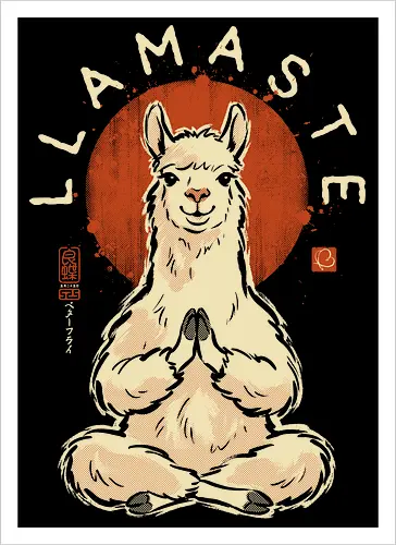 Llamaste - llama, yoga, llamaste, funny, vintage, retro, japanese, meditation, zen, namaste, pun, quote, humor, cute, alpaca - Kunstdruck